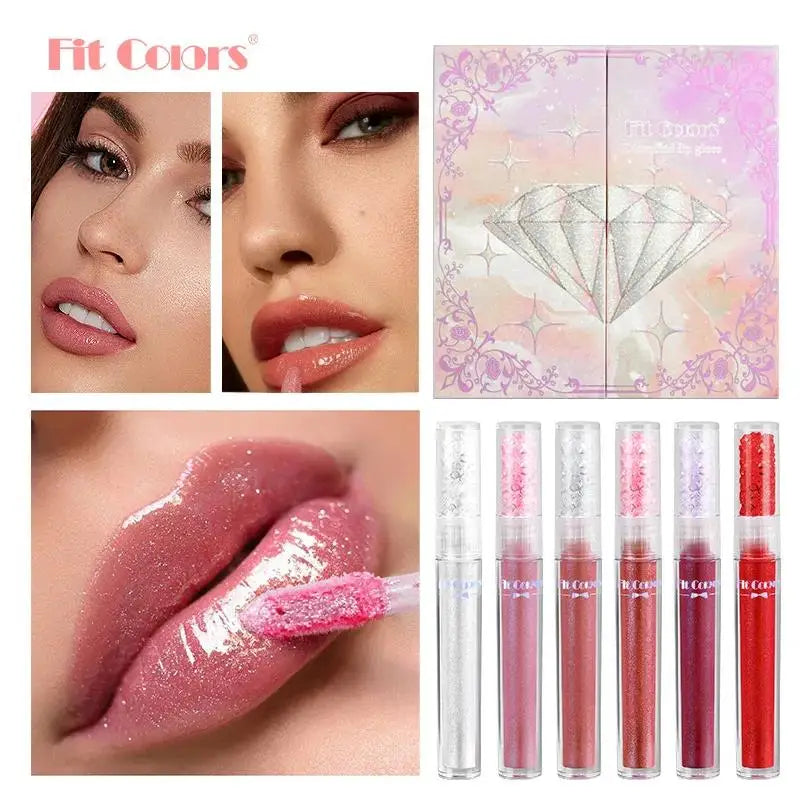 Fit Colors Diamond Lip Oil Gloss Set – 6 Shades Gift Box Lip Gloss Set Oasis Select