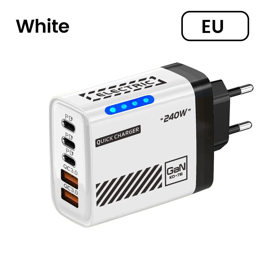 Total 240W USB Type C Fast Charging Charger For Samsung Huaweui iPhone Wall GaN Charger Multi Ports Mobile Phone Power Adapter Oasis Select EU White