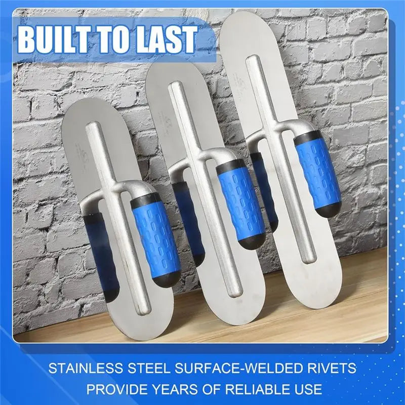 LIKE WISH 3PCS Stainless Steel Pool Trowel Set (16Inch/14Inch/12Inch) Flat Concrete Finishing Trowel Tools Oasis Select