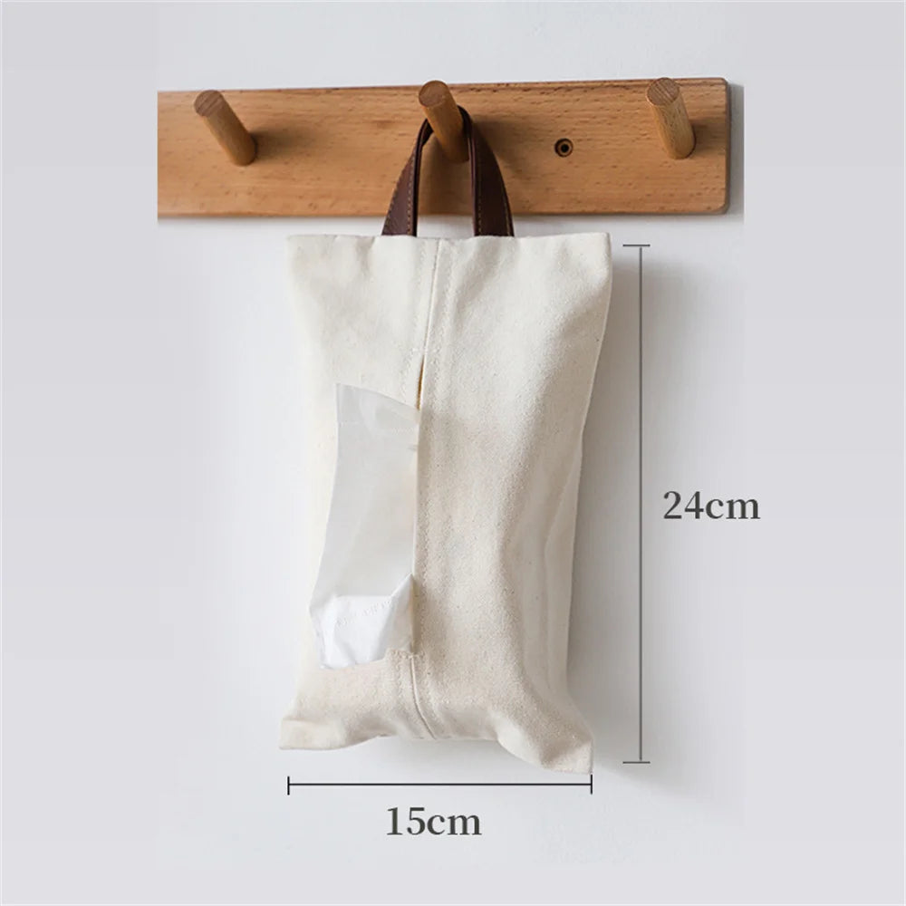 Japanese Style Hanging Napkin Holder Cover Cosmetic Box Case Canvas Cloth Tissue Box Pouch Organizer Home Office Car Accessories Oasis Select White 1