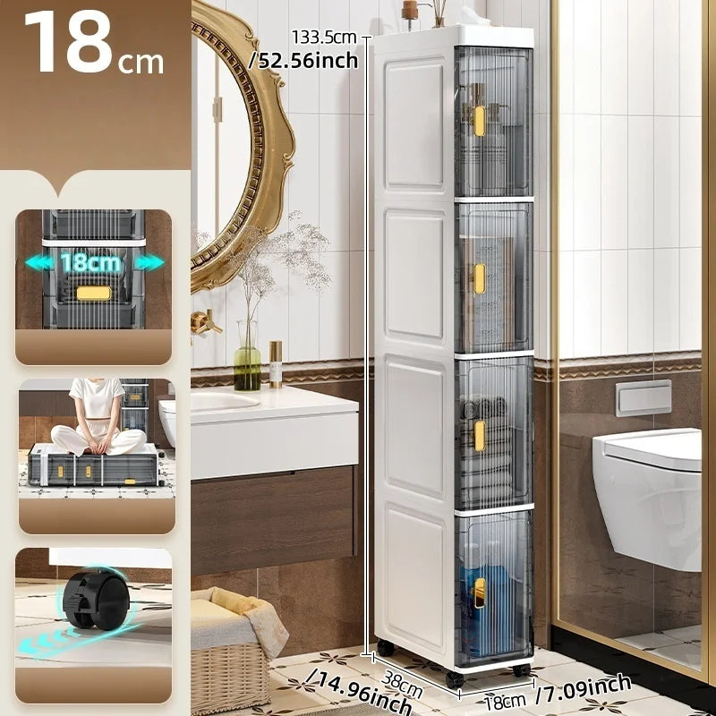 18cm Narrow Storage Cabinet, Multi-Tier Slim Organizer for Bathroom/Living Room, Holds Towel/Tissue/Cosmetic, Space-Saving Shelf Oasis Select open-top-4 Large
