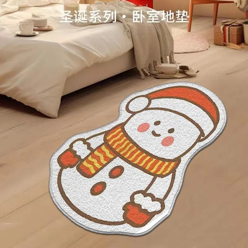 Nordic Irregular-shaped Christmas Series Faux Cashmere Floor MATS Home Decorative Bathroom Absorbent MATS Oasis Select Snowman-4 40 60cm