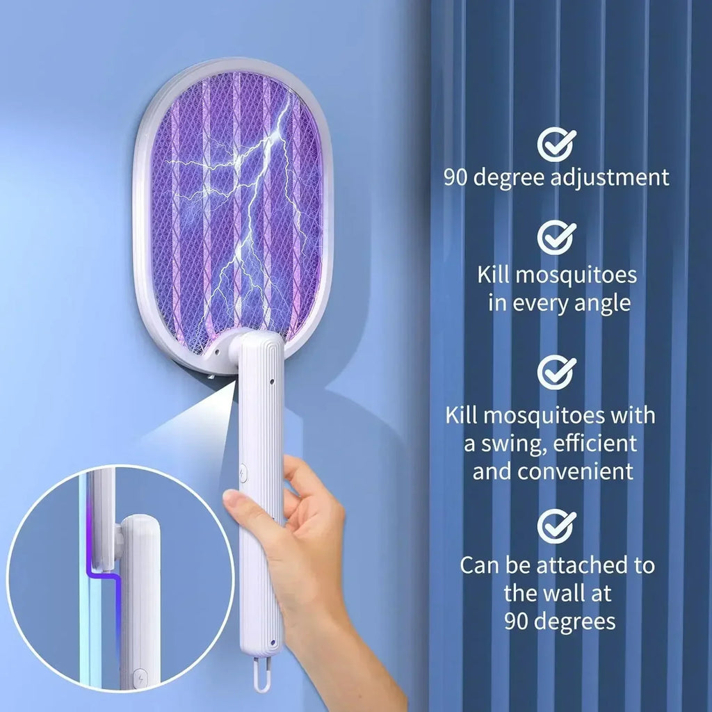 Electric Fly Swatter, 4000V Foldable Fly Zapper with USB Rechargeable Battery, Flying Insects for Living Room, Garden Home Oasis Select