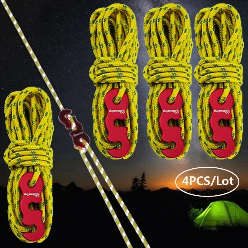 4 Sets Reflective Tent Ropes with Quick-Adjust Buckles – Windproof, High-Strength & Night Visible for Camping Safety Oasis Select