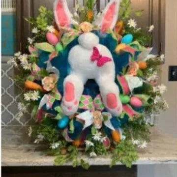 Easter Bunny Decorative Garlands Outdoor Patio Hanging Decorations Wall Holiday Themed Decorative Props Oasis Select Rabbit wreath D