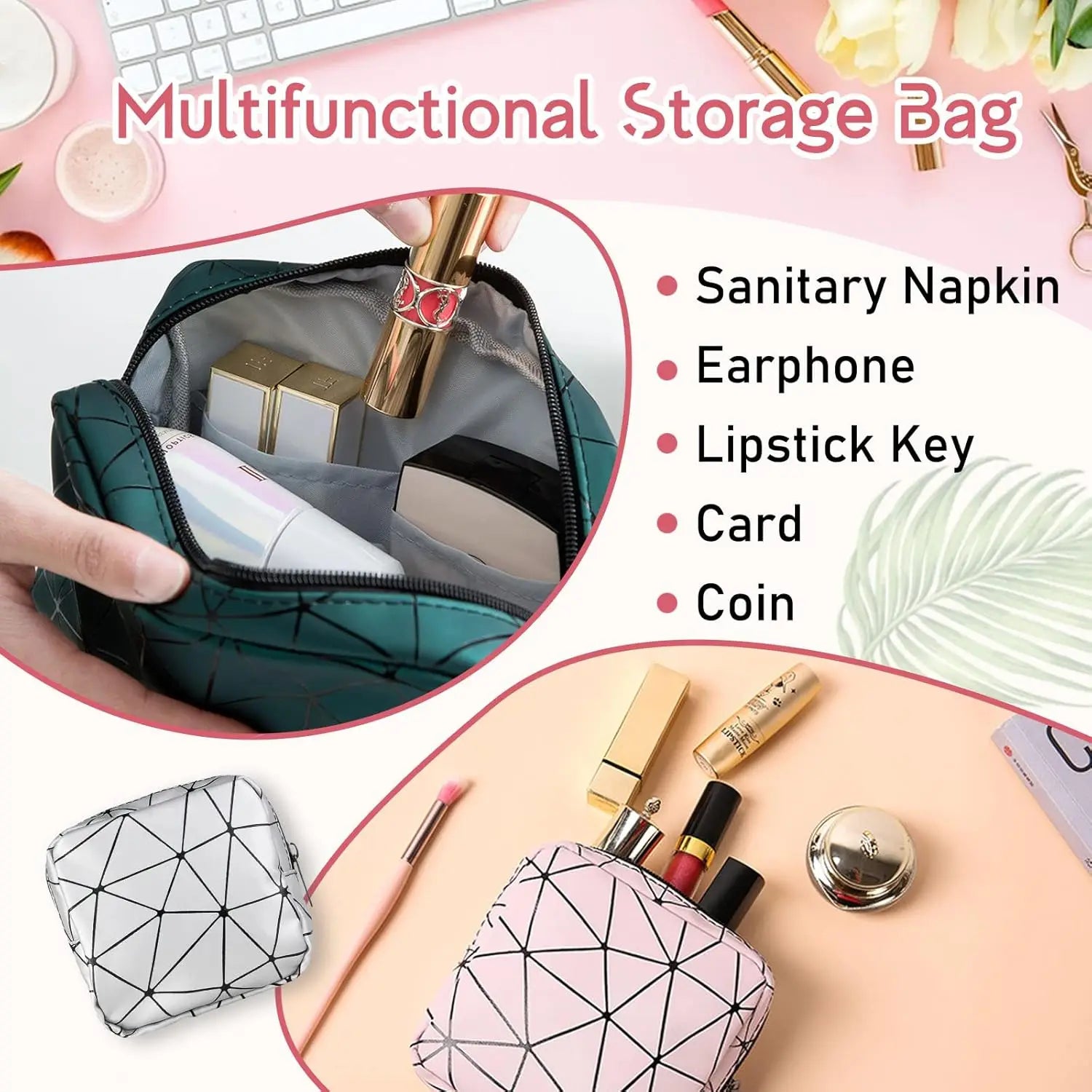 Women Period Pouch Sanitary Bag Makeup Mini Discreet Zipper Organizer Tampon Pad Purse Travel School Storage Essentials Oasis Select