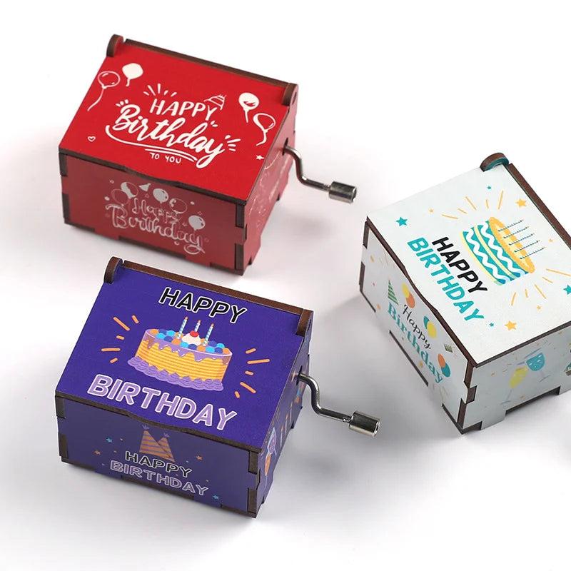 Hot selling Birthday Series Art Six sided Painted Hand cranked Music Box Birthday Gift for Friends Home Decor Oasis Select