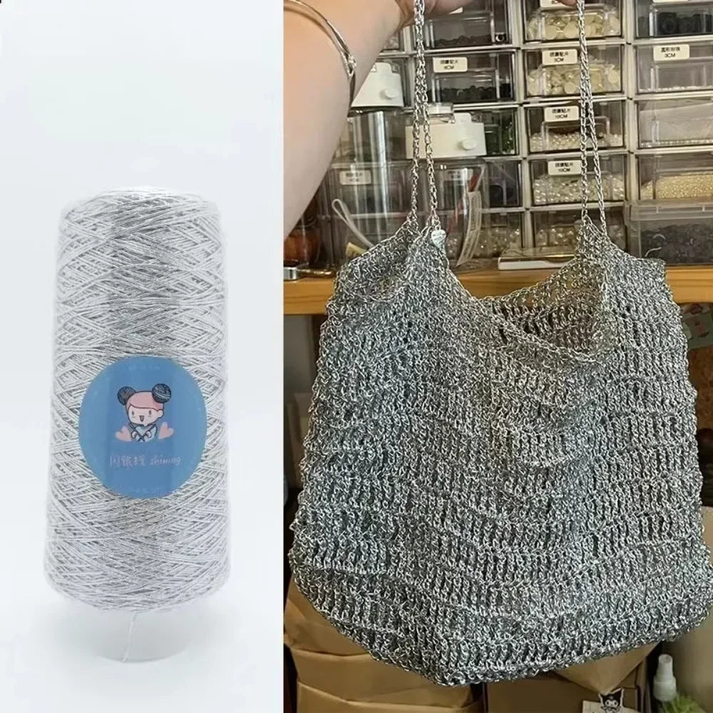 Silver Handmade Crochet Yarn Popular Style Woven Flash Core Wire 200g Ball for Small Bag Knitting Needle Craft Supply Oasis Select