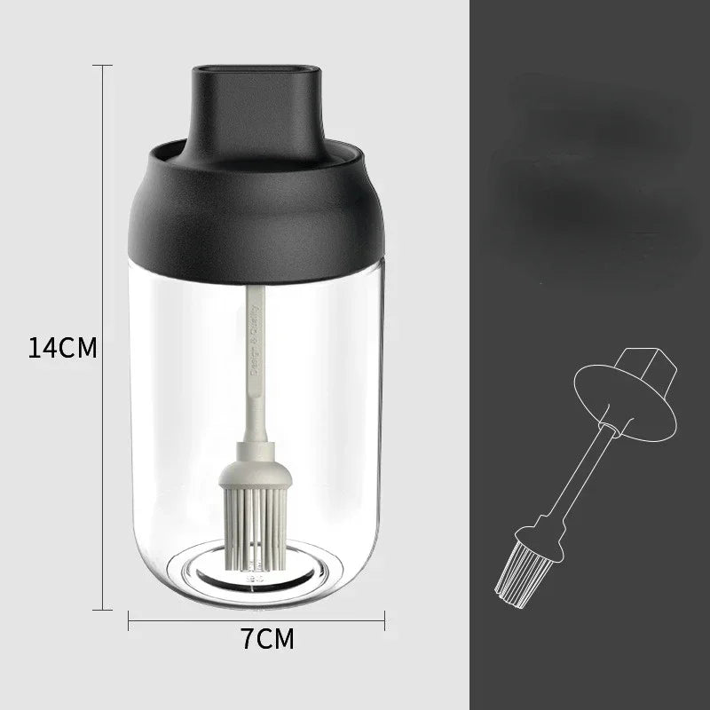 250ML Oil Bottle Moisture-proof with Lid Spoon Pepper Jar Salt Shaker Multi-purpose Combination Glass Kitchen Seasoning Bottle Oasis Select Black-Oil-bottle