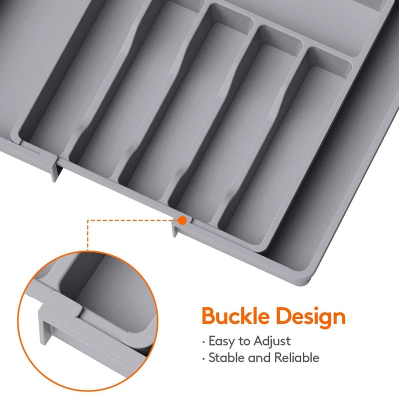 Cutlery Drawer Organiser Expandable Utensil Tray For Kitchen, Adjustable Silverware And Flatware Holder Durable Oasis Select