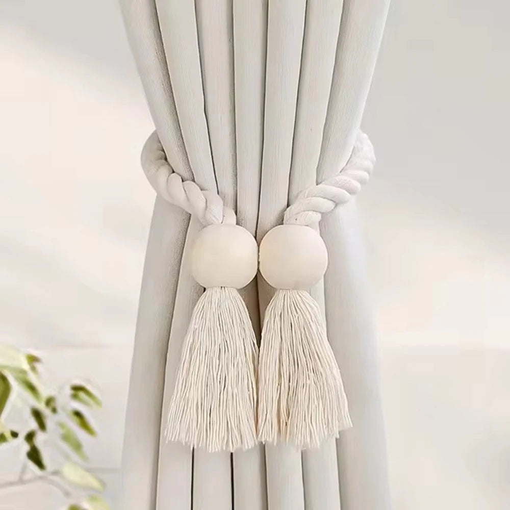 1PC Simple Fringe Beaded Curtain Strap No Punch Magnetic Adjustable Home Curtain Accessories Oasis Select