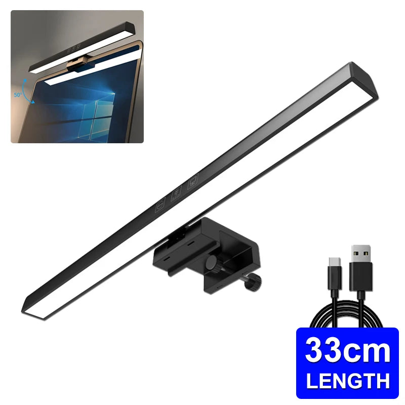 2PC Eye-Care Desk Lamp 33cm LED Computer PC Monitor Screen Light Bar Stepless Dimming Reading USB Powered Hanging Table Lamps Oasis Select black 1PC