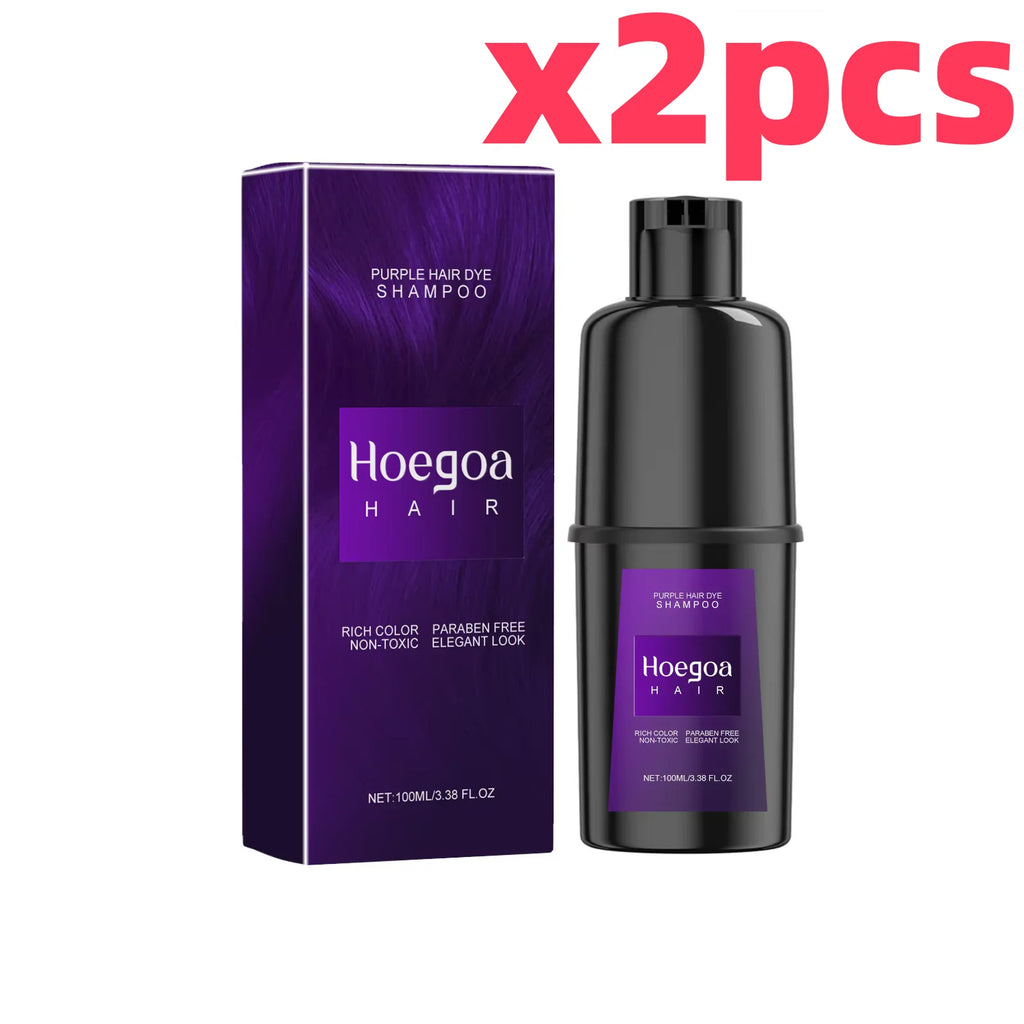 HOEGOA Herbal Hair Dye Shampoo – Black Brown Red Purple Hair Dye Shampoo Oasis Select Purple x 2pcs