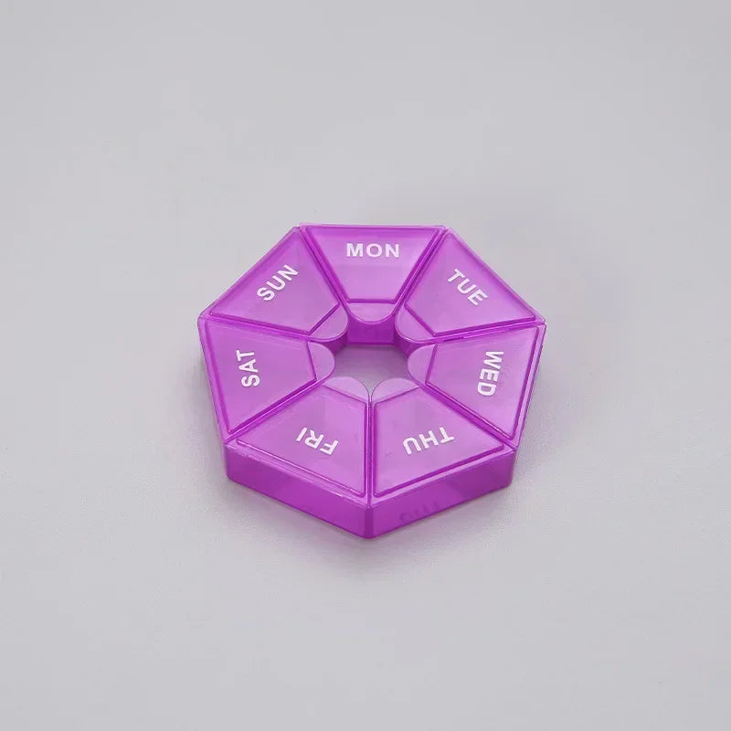 1/2/3Pcs A Week 7 Corners Pill Box Round 7 Boxes For One Week Small Pill Box Mini 7 Days Portable Points Medicine Jewelry Box Oasis Select 1pcs purple