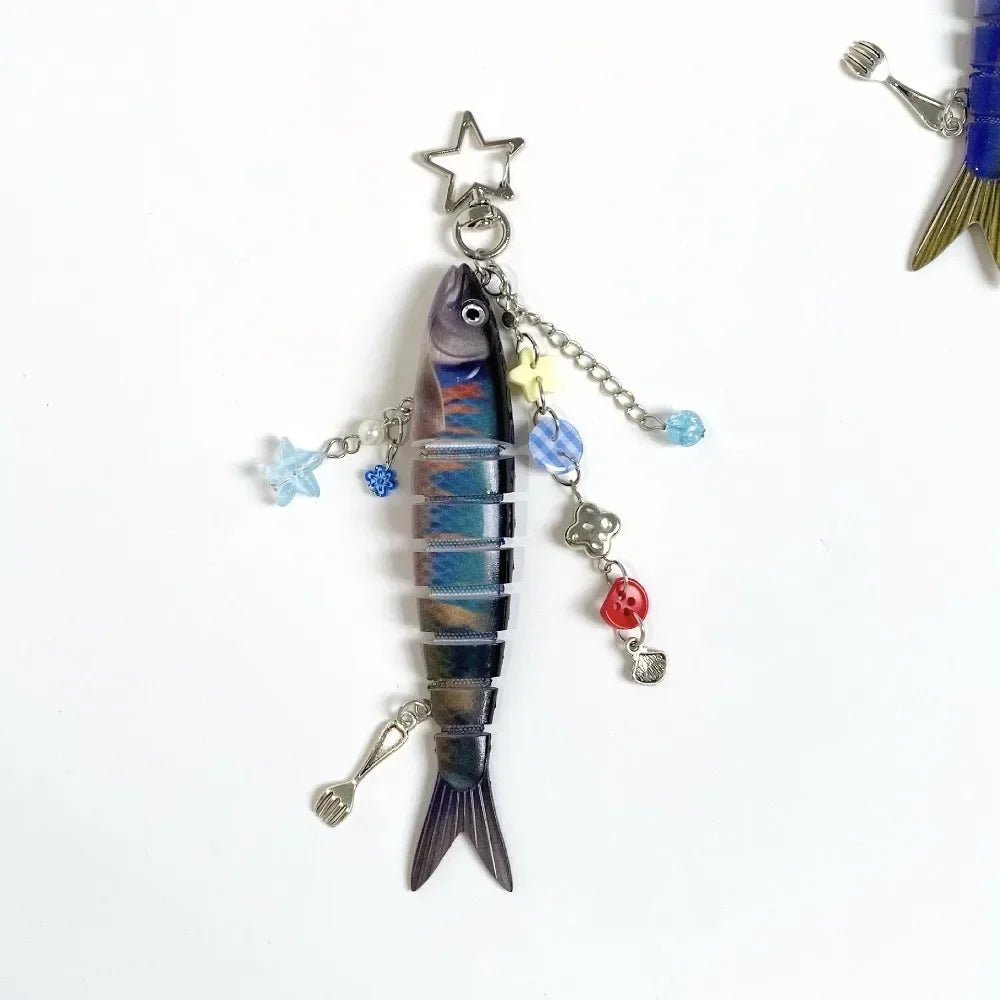 New Plastic Fish Keychain Multi Jointed Simulation Fish Hook Key Chain Backpack Pendant Gifts Oasis Select Style C