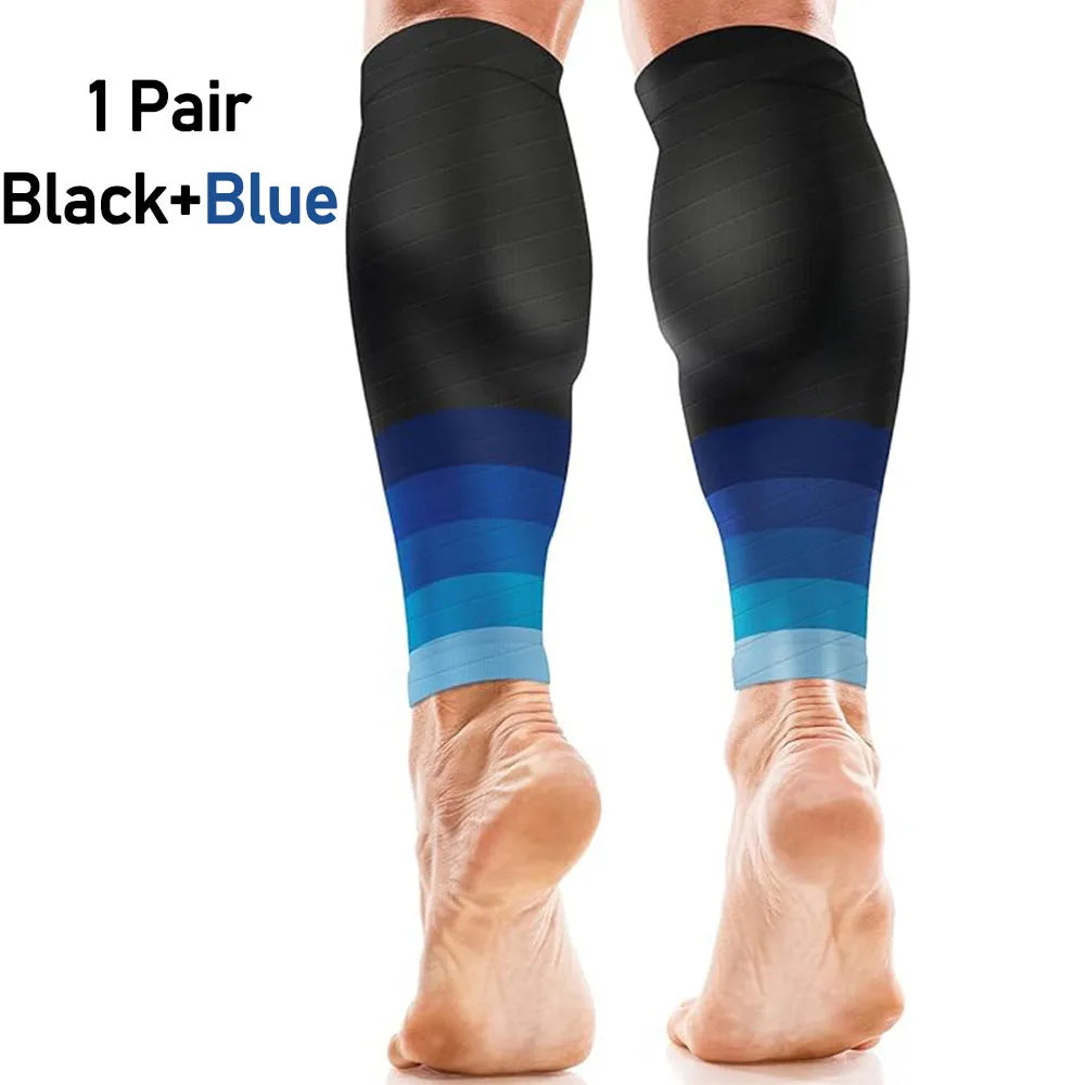1Pair Calf Support Compression Sleeves for Women Men Running 20-30mmHg Footless Leg Socks Outdoor Sports Marathon Oasis Select Blue