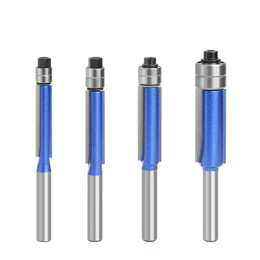 Sparkling Silver-Blue Double Bearing Flush Trim Router Bit 1/4" Shank Dual Cutting Blades for Woodwork Tool Electric Accessories Oasis Select
