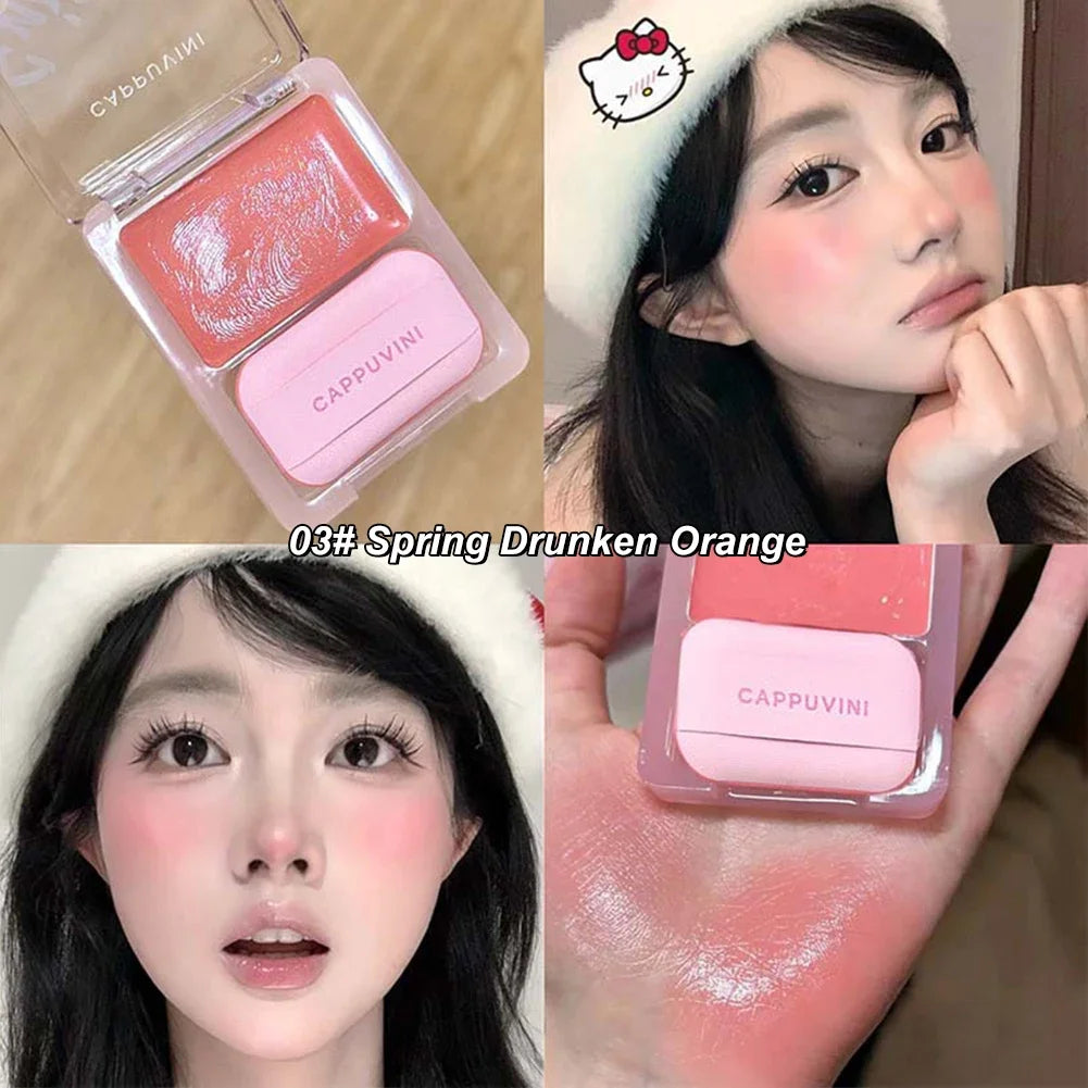 Portable Single Color Cream Blush Cute Gradient Heart Design Comes with Sponge Soft Natural Glow Blush for Daily Makeup Oasis Select 03