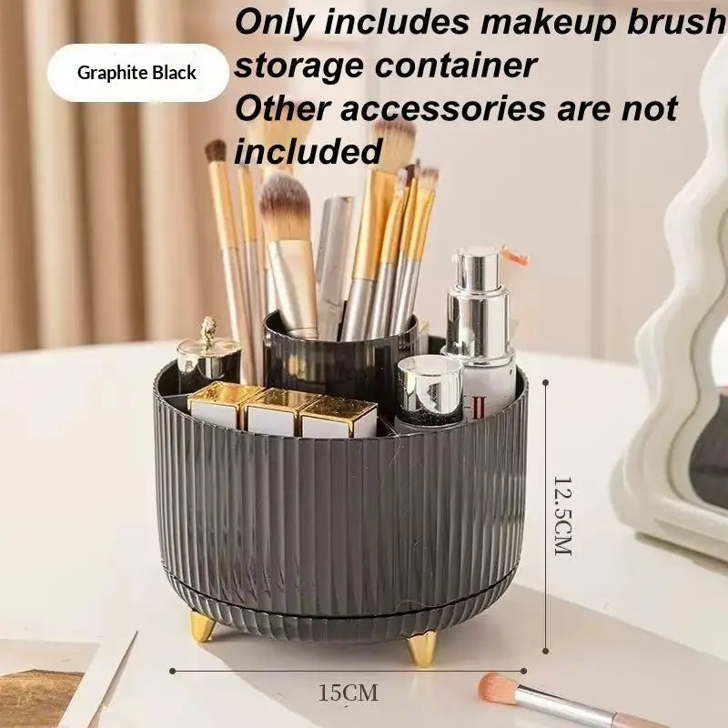 1Pcs 5 Slot Cosmetic Organizer 360° Rotating Makeup Brush Holder For Nail Polishes Skincare Perfumes Desktop Vanity Storage Oasis Select Black