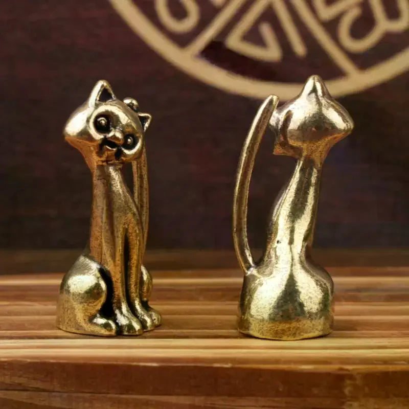 Antique Brass Cat Lovers Statue Copper Animal Sculpture Home Desktop Decorative Figurine Miniature Incense Burner for Cat Lovers Oasis Select