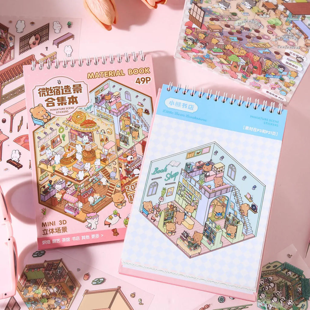 49pcs Sunny Town Series miniature scene creation sticker book for DIY handbook Students Back-to-school season Gifts Oasis Select