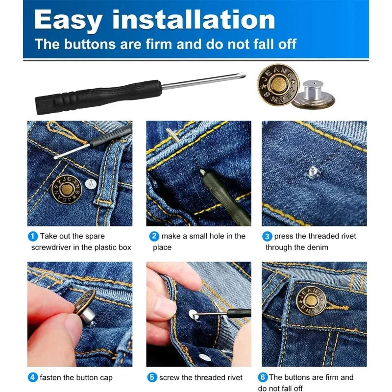 10/20/30Pcs Jeans Buttons Replacement No-Sew Removable Metal Buttons Snap Denim Button Repair For Jeans Clothing Supplies Oasis Select