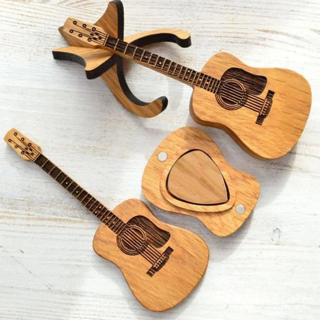 Personalized Wooden Guitar Pick Box with Standard 3 Pcs Engraved Guitar Picks Box for Guitar Lovers, Guitar Plectrum Storage Box Oasis Select