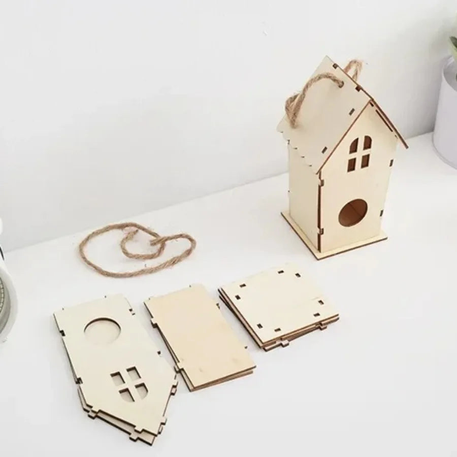 Wooden Mini Miniature Doll House DIY Small House Kit Accessory Pet Supplies Hanging Birdhouse Hideouts for Outside Balcony Oasis Select Style6
