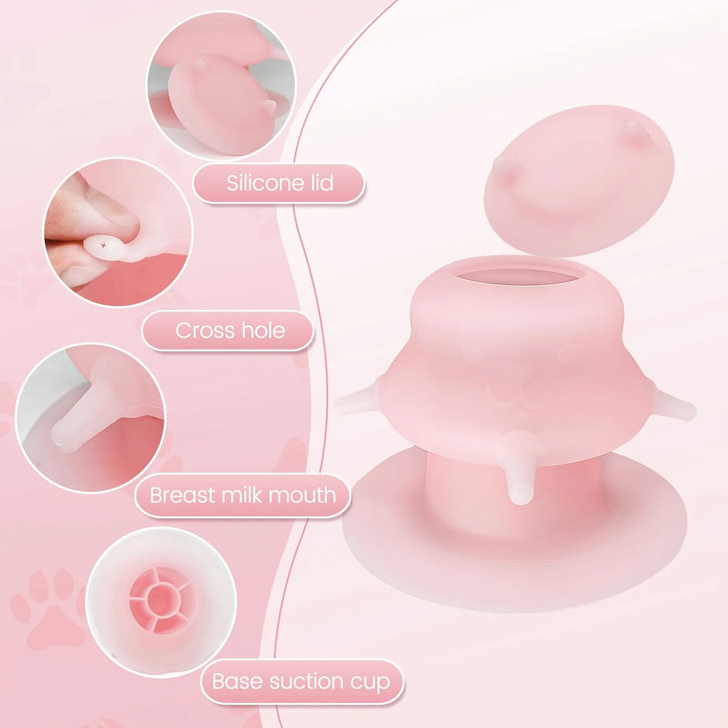 2025 New Kitten Feeding Device, 7.78 oz, with 4 soft and durable silicone pacifiers for easy feeding pet products cat dog Oasis Select Pink 1pc