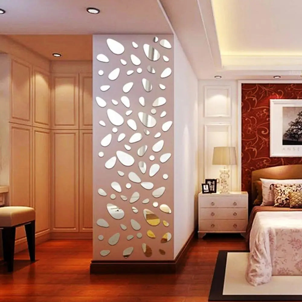 Self-adhesive Mirror Surface Wall Stickers 3D Pebble Decals Removable Vinyl Mural Art Wall Decal Living Room Ornament Oasis Select