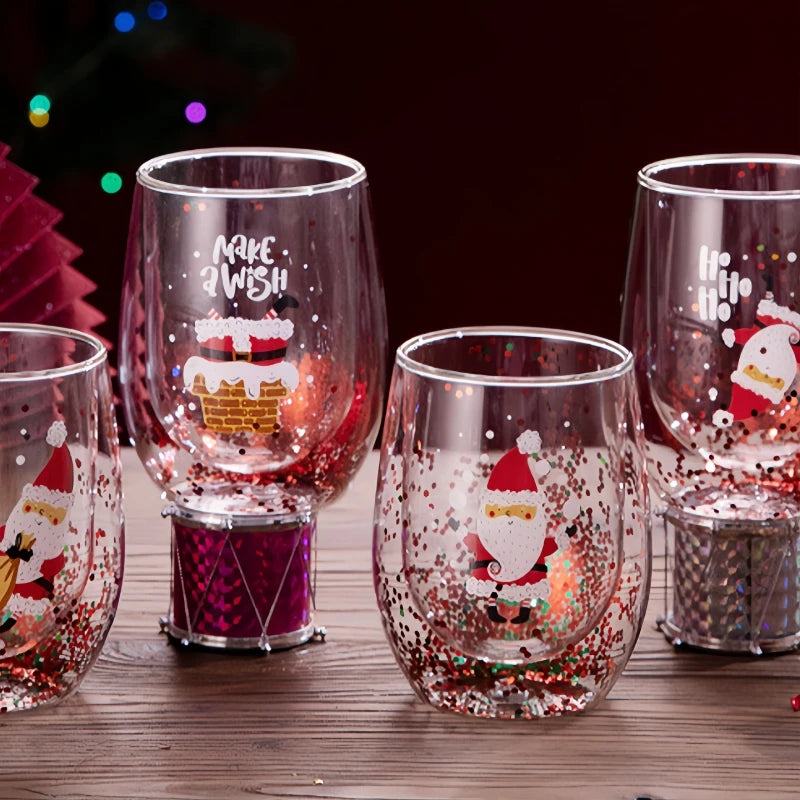 4pcs Santa Cartoon Double-Wall Insulated High Borosilicate Glass Set, Reusable Christmas Holiday Gift for Family and Friends Oasis Select