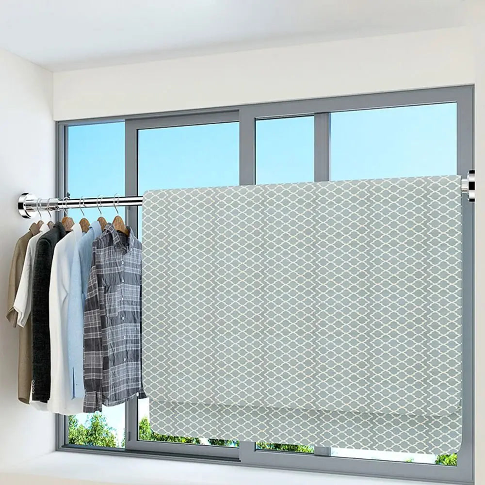 Durable Stainless Steel Clothes Drying Rack No-Drill Hollow Telescopic Pole Adjustable 35-80cm Curtain Rod for Balcony Bathroom Oasis Select