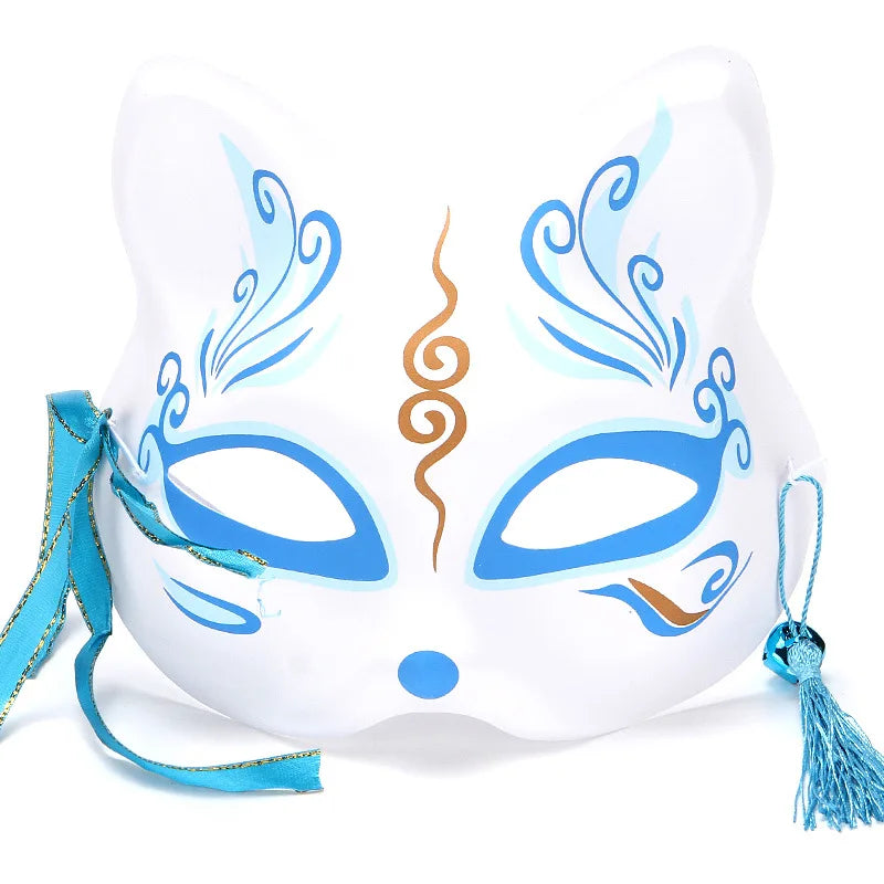 Foxes Mask Japanese Cosplay Rave Hand-Painted Anime Demon Slayer Half Face Cat Masks Masquerade Festival Party Cosplay Props Oasis Select 13