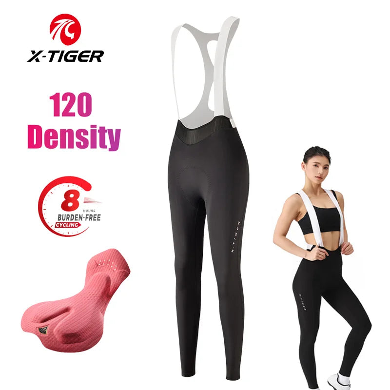 X-TIGER Women Cycling Bib Pants 120 Density Shockproof Breathable Bike Tights MTB Biking Long Trousers for Long Distance Cycling Oasis Select