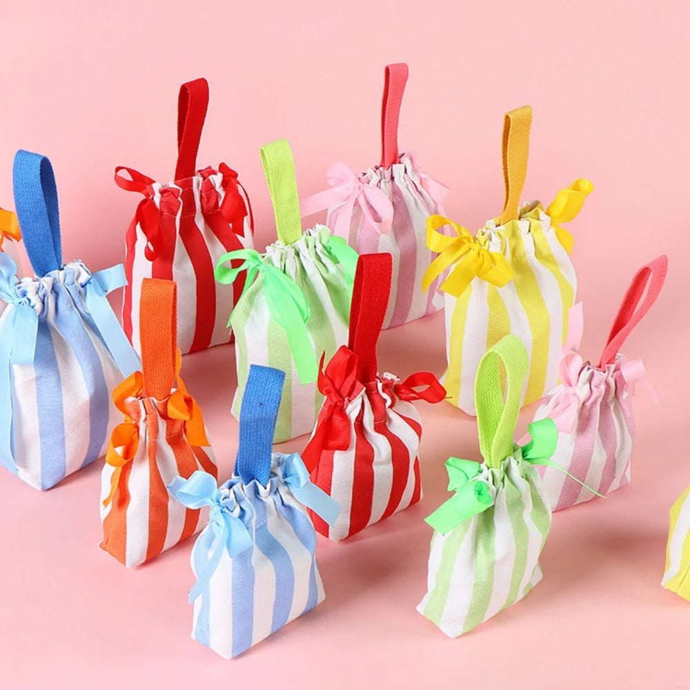 Colorful Striped Canvas Bag Large Capacity Handbag Children's Birthday Gift Bags Women Shopping Handbags Commuter Bento Tote Bag Oasis Select