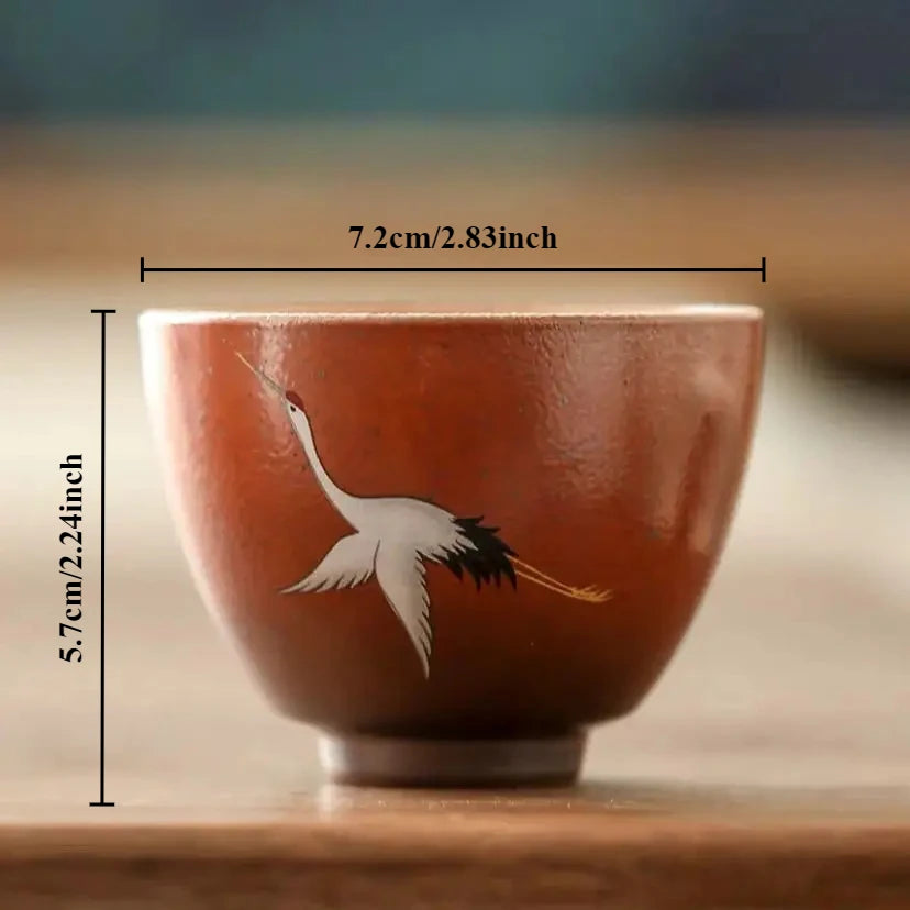 Traditional Chinese Style Tea Cup Flying Crane Pattern Retro Ceramic Teacup Coffee Cup Coarse Pottery Cups Oasis Select G <200ml
