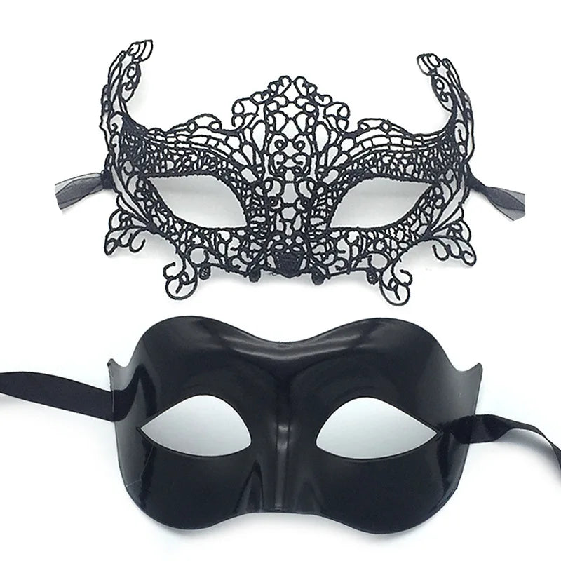 2pcs Elegant Black Lace Masquerade Mask Set for Couples Perfect for Venetian Party, Mardi Gras, and Halloween Celebrations Oasis Select Set A
