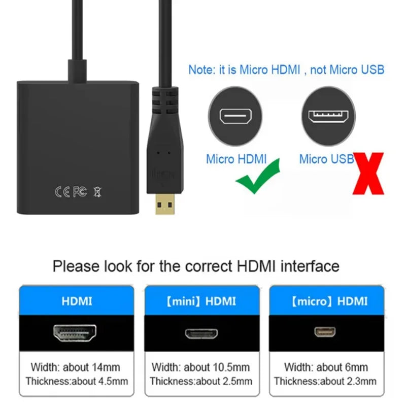 Micro HDMI to VGA Connector Adapter Micro HDMI Male to VGA Female Video cable Converter Adapter for Laptop Projector HDTV Cable Oasis Select