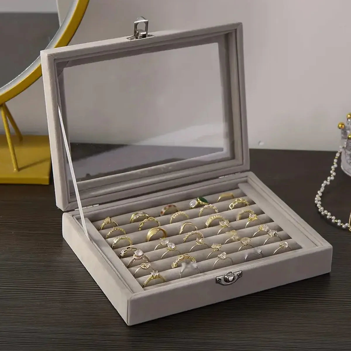 1pc,Ring storage box, soft velvet jewelry storage tray with transparent lid, earring and jewelry display box Oasis Select