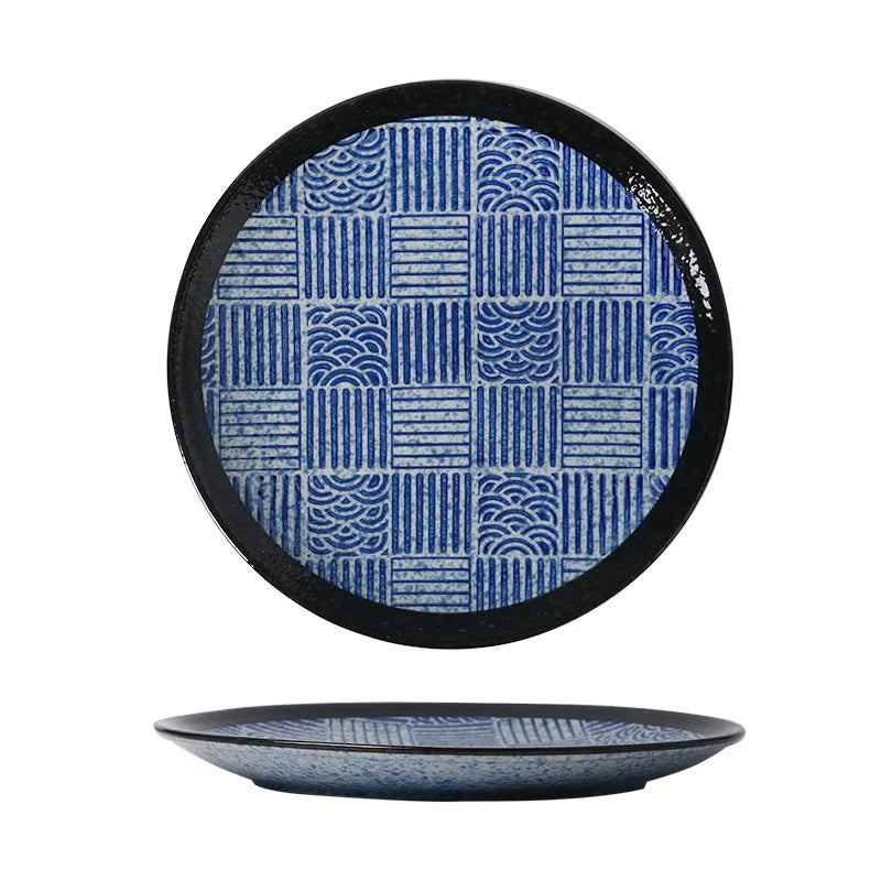 Japanese Blue And White Wave Pattern Tableware Ceramic Dinner Plate Household Flat Plate Sushi Plate Breakfast Plate Oasis Select