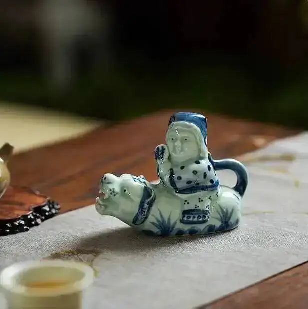 Blue And White Twelve Zodiac Small Decorations Study Calligraphy Water Drops Pot Hand Painted Ceramic Desktop Decorations Oasis Select a Boy Riding a Tiger