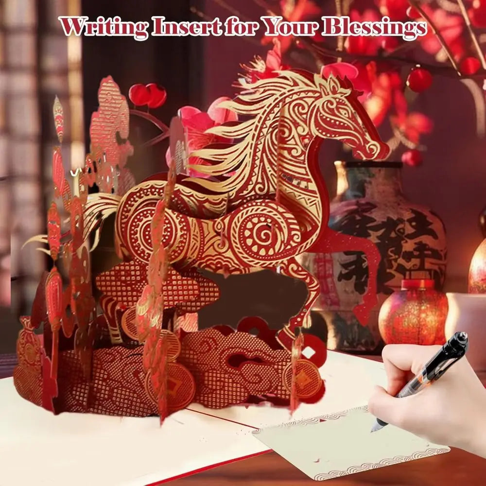 with Stunning Gold Foil Chinese New Year Card Handmade Fortune & Luck 3D Pop Up Year of the Horse Card Oasis Select