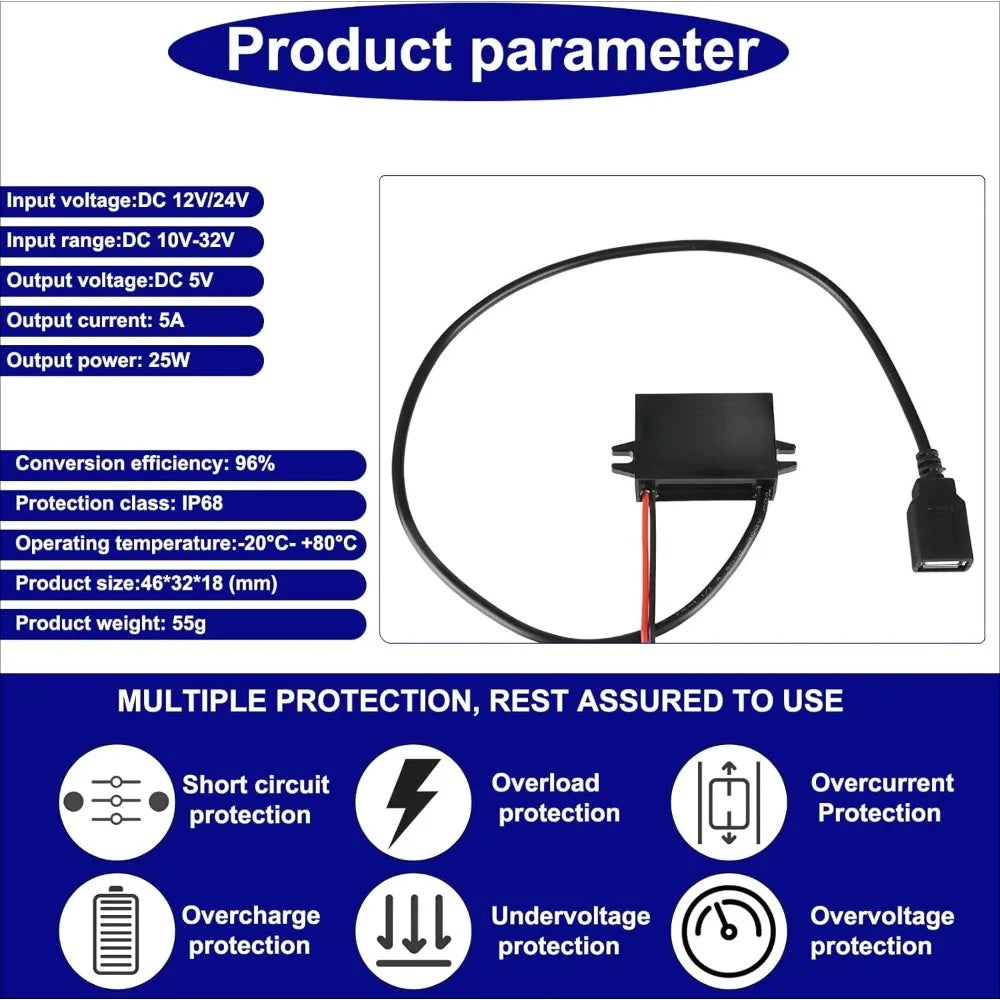 USB Female DC Converter 12V 24V To 5V 5A 25W DC Buck Converter Adapter Buck Module Power Adapter For Solar Panels DIY Phones Oasis Select