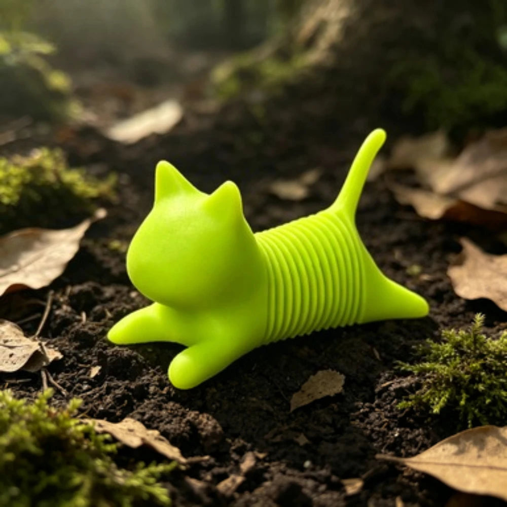3D Printed Spring Cat Figurine Flexible Wobble Kitty Statue Cute Fidget Cat Desktop Decor Novelty Stress Relief Collectible Gift Oasis Select lie down 1