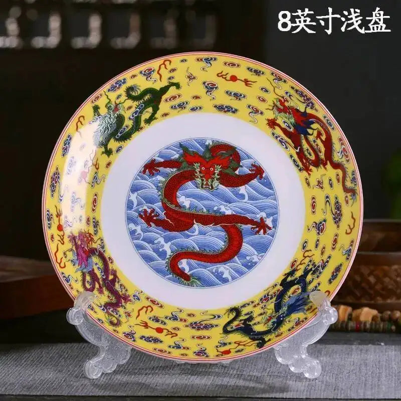 Ceramic Dragon Dish Chinese Bone Porcelain Deep Flat Dish Slag Dish Oasis Select 8in Shallow Plate