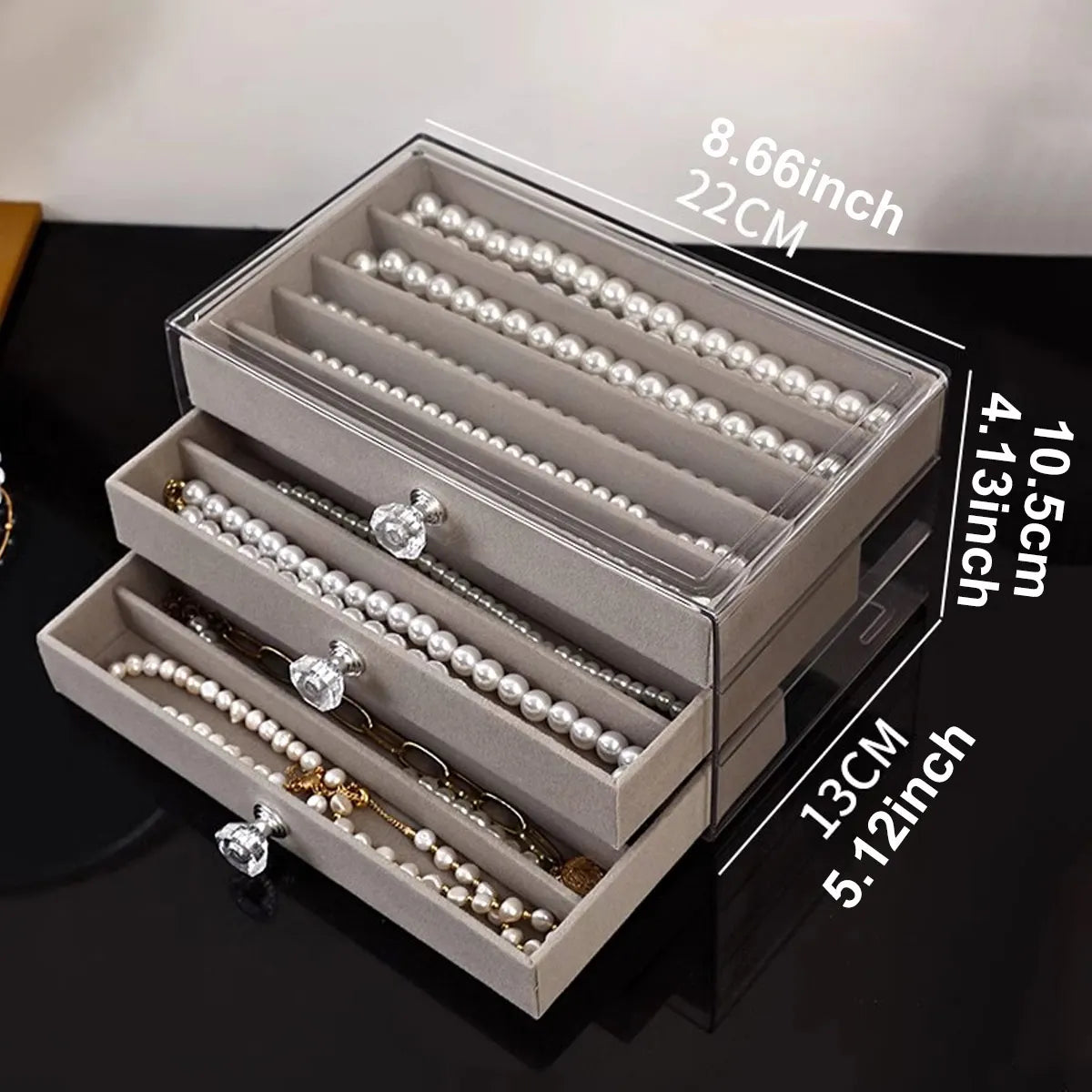 1pc Necklace Storage Box with Transparent Lid, 3-Layer Jewelry Tray Drawer Jewelry Display Box, Desktop Jewelry Box Oasis Select Necklace box-gray