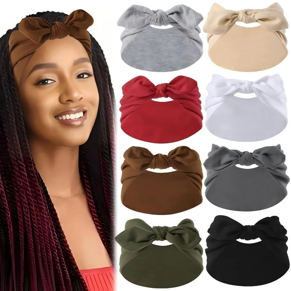 Sweat-Wicking Elastic Bunny Ear Hairband Ultra Wide Bohemian Style Bowknot Headband Knotted Bunny Ears Non Slip Headwrap Workout Oasis Select