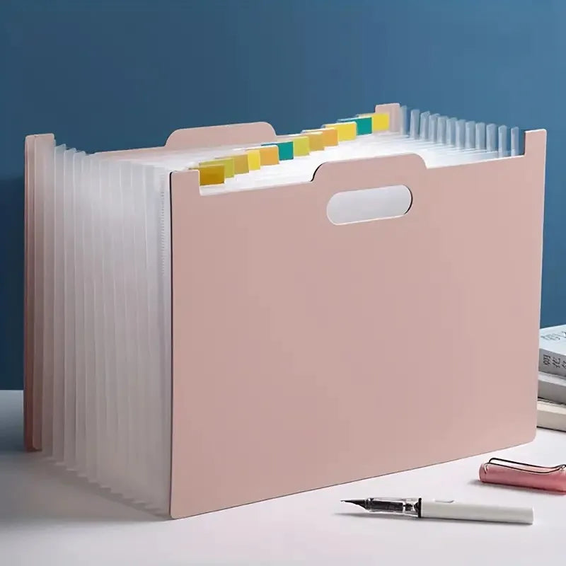 A4 File Organizer Foldable, Desktop Storage Box with Multiple Pockets & Labels, Durable ABS Plastic for Office Home School Oasis Select