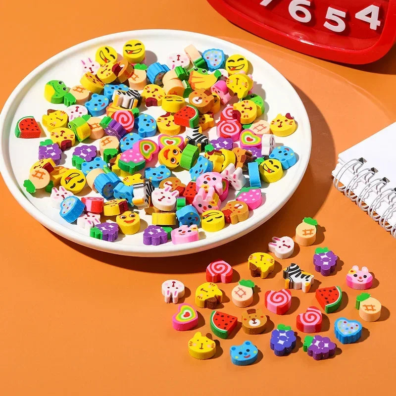 20-200pcs Mini Erasers Fruit Animal Number Cake Heart Designs School Supplies Graduation Gifts Classroom Prizes Birthday Oasis Select