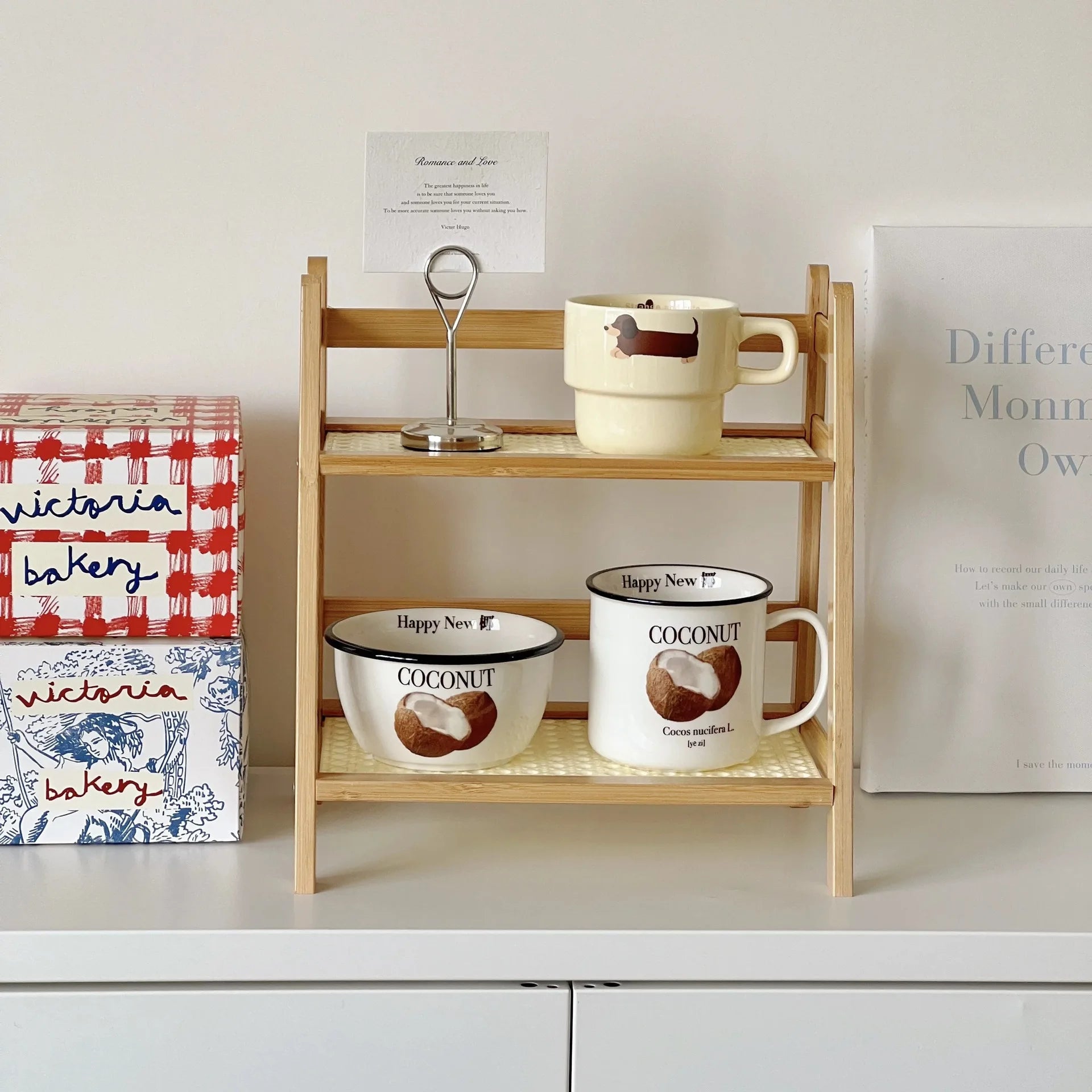 Bamboo Rattan Desktop Shelf Organizer – Cup & Sundry Holder